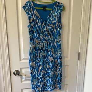 Ann Taylor Blue Midi Sheath Dress with V-Neck